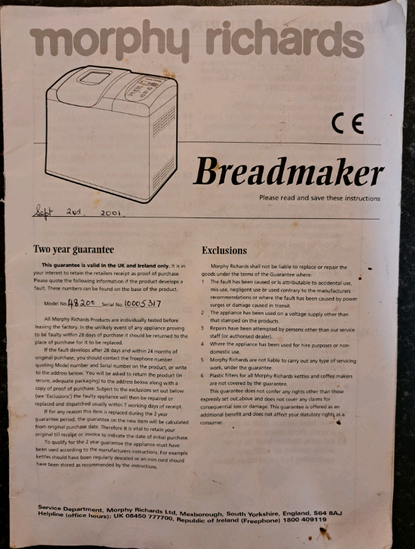 morphy richards bread maker 48200 manual